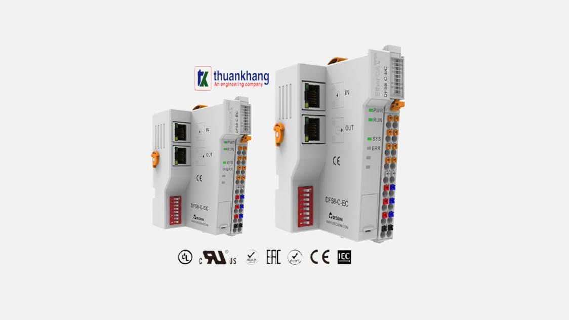 I/O MODULE GIAO DIỆN ETHER CAT,2 JR45,MỞ RỘNG LÊN ĐẾN 32 MÔ-ĐUN,DF58-C-EC