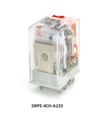 Rơle trung gian loại DRPE-4CH-LR-A220-07A(H),4 Cực,5A / 24VDC, 14 chân dẹp nhỏ.